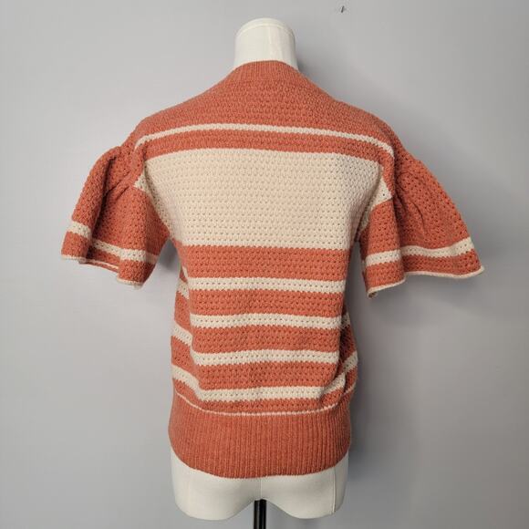 BiBi Short Puff Sleeve Retro Boho Orange Crochet Sweater Sz S NEW Cottagecore - Picture 4 of 10